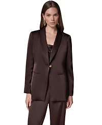 Donna Karan New York Petite Satin Shoulder-Padding Long-Sleeve Blazer