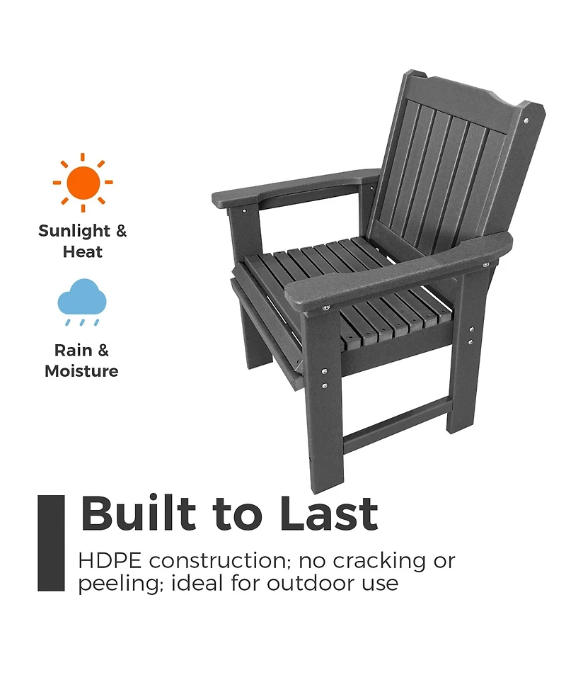 Hdpe All-Weather Outdoor Patio Dining Chair, Heavy-Duty Garden Backyard Armchair with Stainless Steel Hardware, Grey