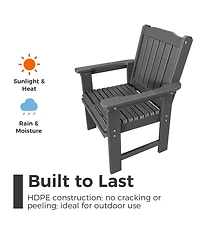 Hdpe All-Weather Outdoor Patio Dining Chair, Heavy-Duty Garden Backyard Armchair with Stainless Steel Hardware, Grey