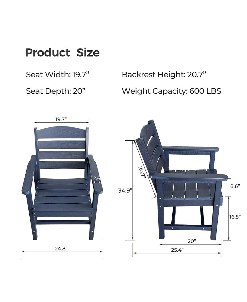 Hips All-Weather Outdoor Patio Dining Chair, Garden Backyard Armchair with Supportive Curved Backrest