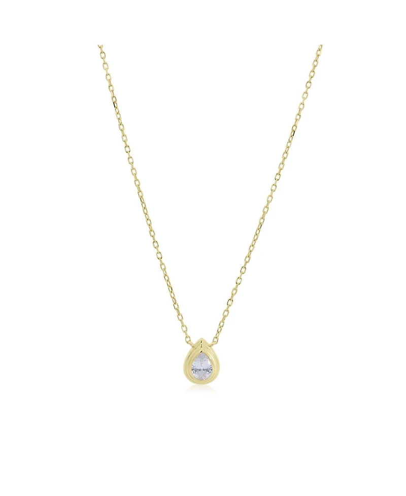 The Lovery Cz Pear Double Bezel Necklace 14K Gold-Plated Sterling Silver