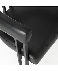 Maison Boucle Modern Dining Chair with Arms Set of 2, Upholstered Pu Leather, 3-Leg Metal Sled-Style Base, Padded Seat