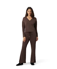 Cable & Gauge Women's V-Neck Dolman Top and Wide Leg Pant Set