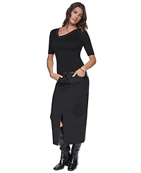 Dkny Women's Asymmetrical V-Neck Studded Ribbed-Knit Pullover Sweater