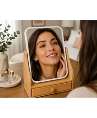 Pursonic Dual-Sided Vanity Mirror with Bamboo Drawer Base