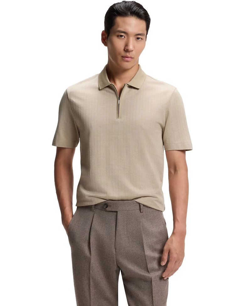 Boss by Hugo Men's Cotton-Silk Blend Zip-Neck Polo Shirt