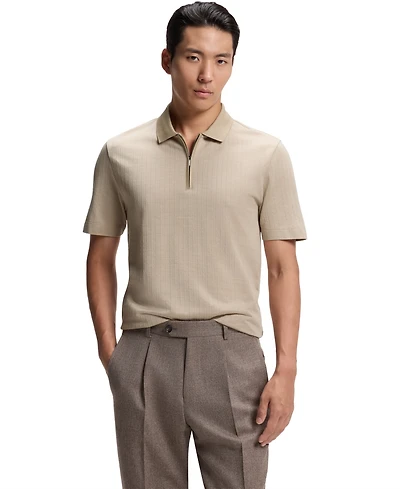 Boss by Hugo Men's Cotton-Silk Blend Zip-Neck Polo Shirt