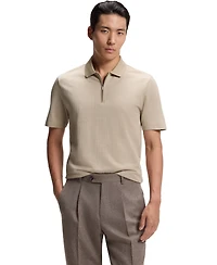Boss by Hugo Men's Cotton-Silk Blend Zip-Neck Polo Shirt
