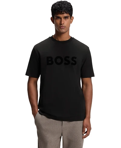 Boss by Hugo Men's Stretch Cotton Tonal Flock-Logo Regular-Fit T-Shirt