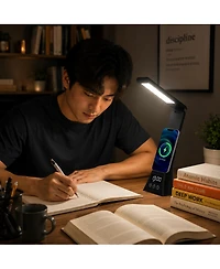 Pursonic 3-in-1 Led Desk Lamp with Wireless Charger and Alarm Clock - Sleek, Smart, and Space-Saving.