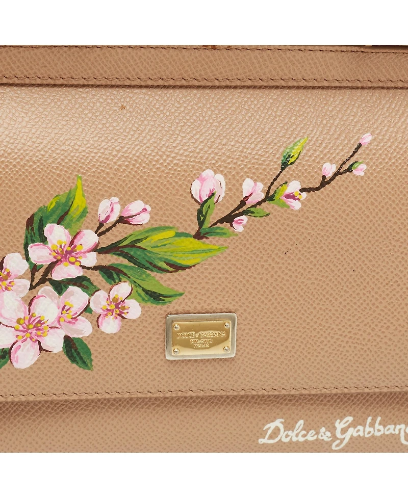 Pre-Owned Dolce and Gabbana Hand-Painted Floral Miss Sicily Leather Satchel