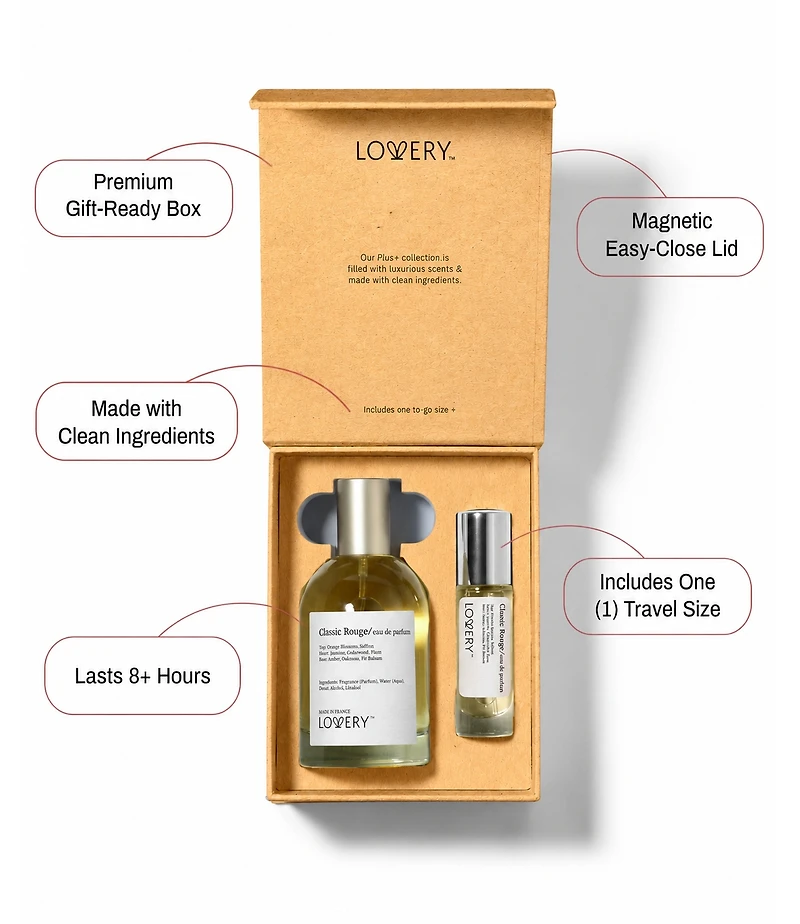 LoveryPlus Classic Rouge Perfume Set - 3.4fl oz Womens Fragrance Gift Set with Mini Perfume Travel Spray