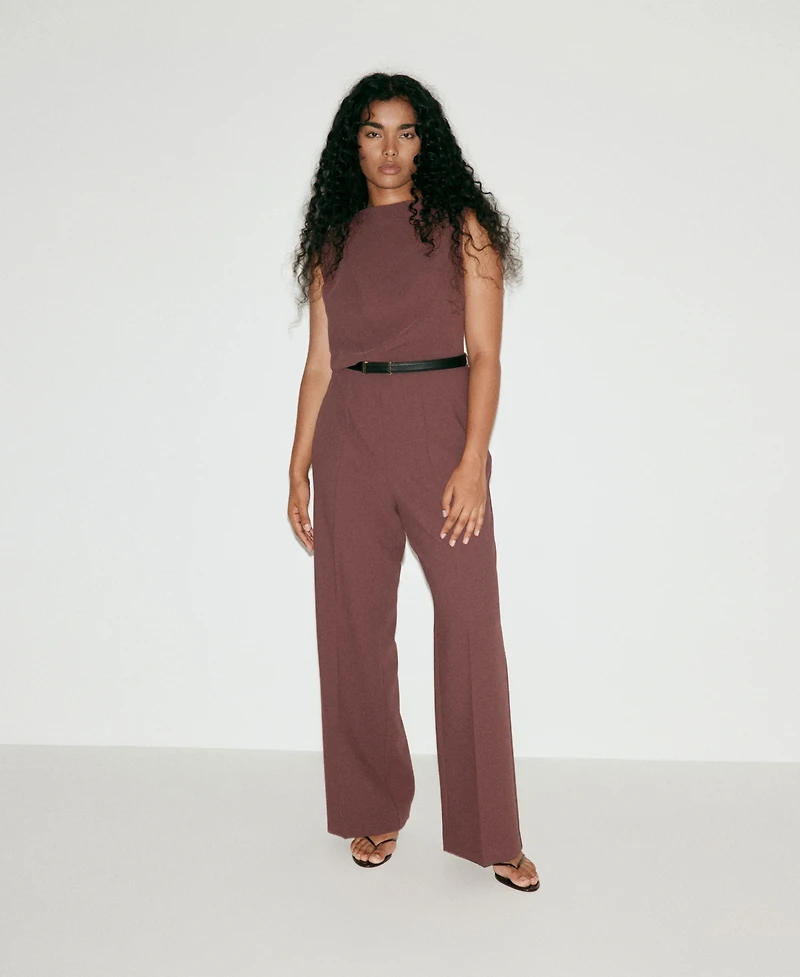 Mango Women's Wide-Leg Belted Sleeveless Jumpsuit