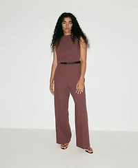 Mango Women's Wide-Leg Belted Sleeveless Jumpsuit