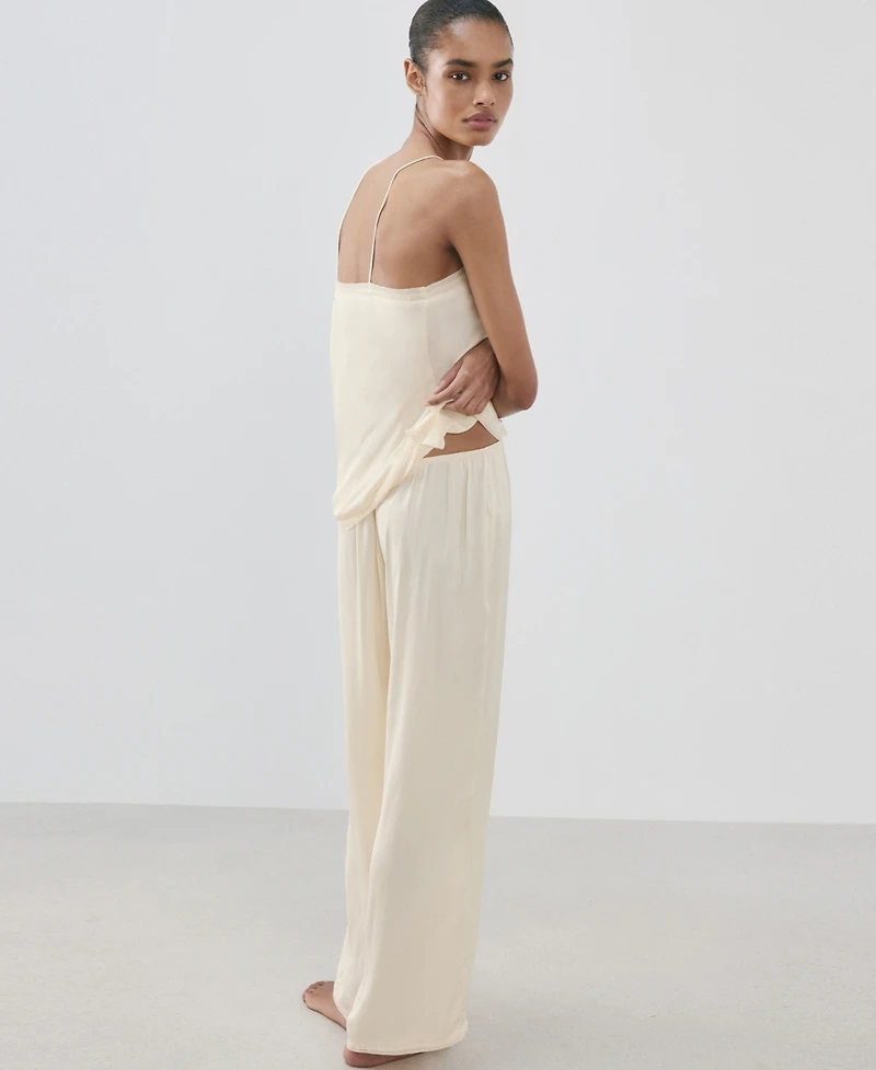 Mango Women's Satin Lace-Trim Pajama Pants