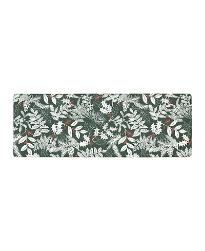 Laura Ashley Christmas Holly Leaves Non-Slip Kitchen Wellness Mat, 17.5" x 48"