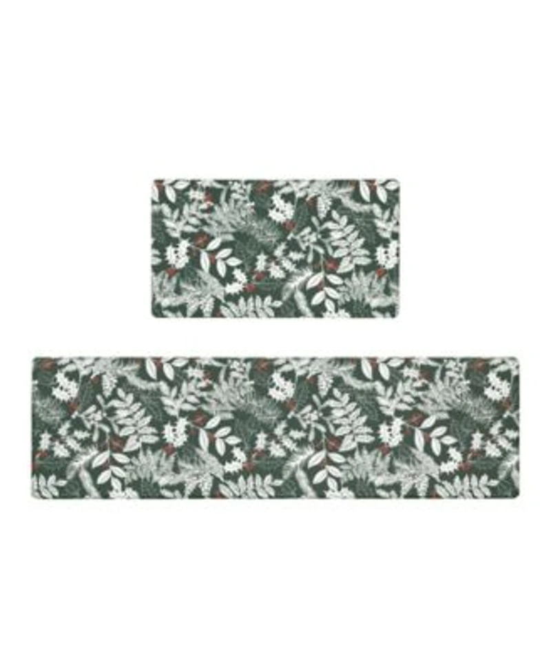 Laura Ashley Christmas Holly Leaves Non Slip Kitchen Mats