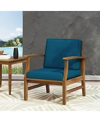 Rainsken Outdoor Accent Chair, Acacia Wood Patio Chair with Thick Cushions and Slat Panel Design, Weather Resistance for Backyard Poolside