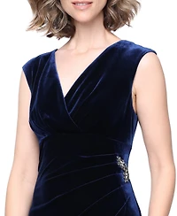 Sl Fashions Women's Velvet V-Neck Pointed Empire Waist Gown