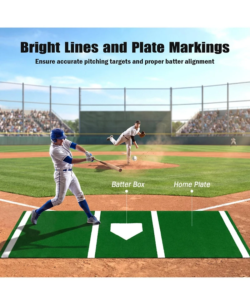 Glintex Baseball Hitting Mat, 10 x 3.8 ft Turf with Home Plate Markings,