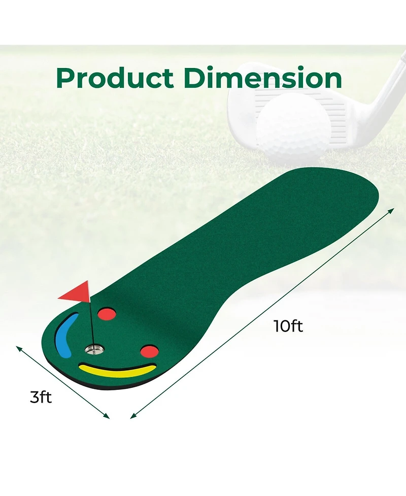 Glintex Golf Putting Green, 9.8 x 3 ft Mat with 3 Cups and 2 Hazards,