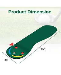 Glintex Golf Putting Green, 9.8 x 3 ft Mat with 3 Cups and 2 Hazards,