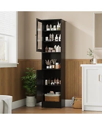 gaomon 67 Tall Bathroom Storage Cabinet, Slim Glass-Door Freestanding Towel Cabinet with Anti-Tip Design
