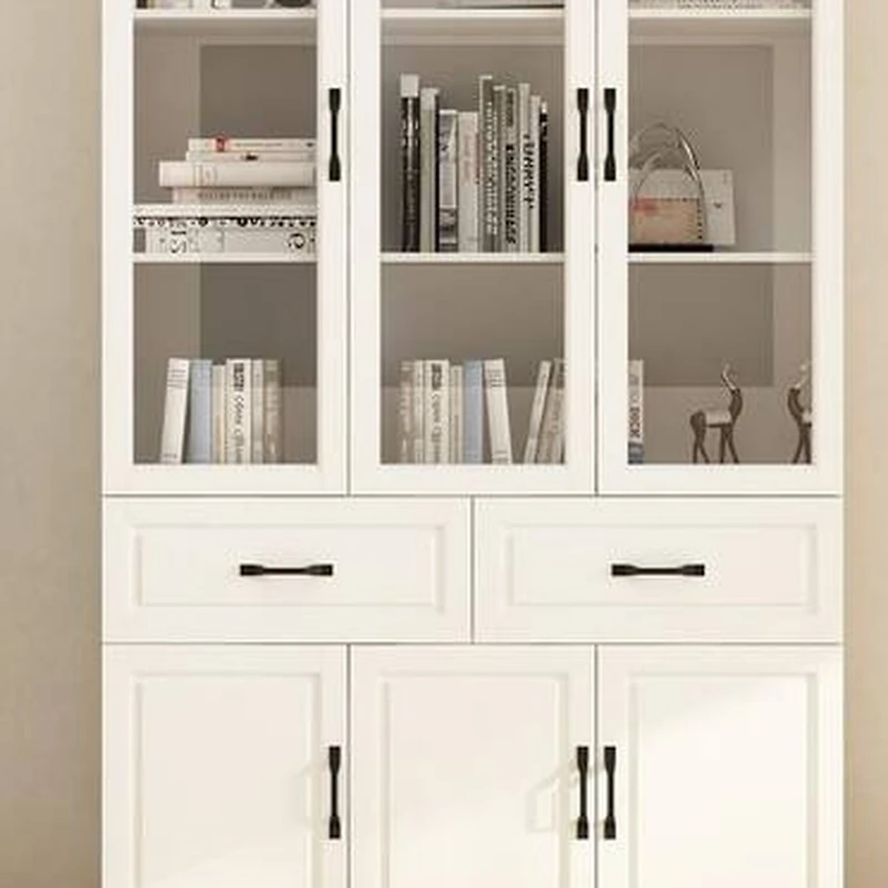 Fufu&Gaga 47.2 in. Wide x 78.9 in. H 8-Shelf Wood Standard Bookcase With Adjustable Shelves, Tempered Glass Doors, Drawers