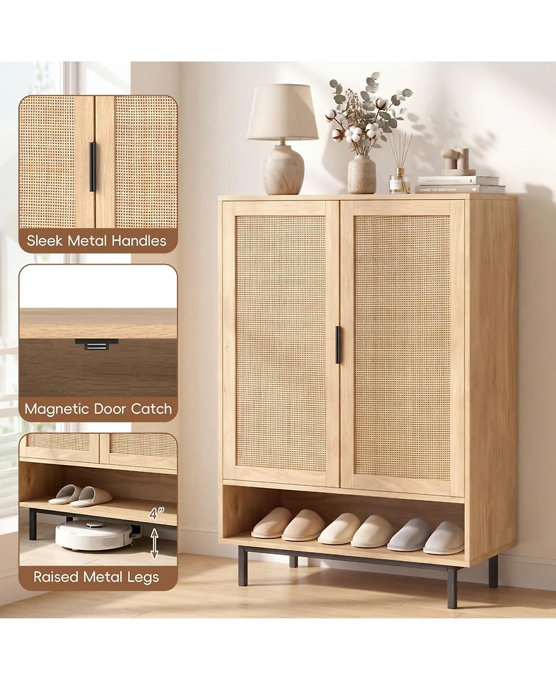 Gymax Shoe Cabinet 2 Doors6-Tier Rattan Storage Adjustable Shelves