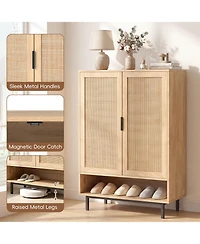 Gymax Shoe Cabinet 2 Doors6-Tier Rattan Storage Adjustable Shelves