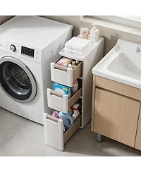 Gymax 3-Tier Narrow Storage Cabinet 3 Drawers and 2 Removable Dividers Wheels