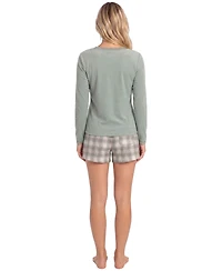 Sincerely Jules Women's Plaid Ribbed Long-Sleeve Top and Shorts Set