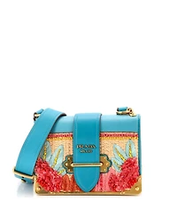 Pre-Owned Prada Small Cahier Crossbody Bag Embroidered Straw with Leather