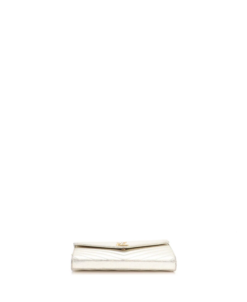 Pre-Owned Saint Laurent Medium Classic Monogram Wallet on Chain Matelasse Chevron Metallic Leather