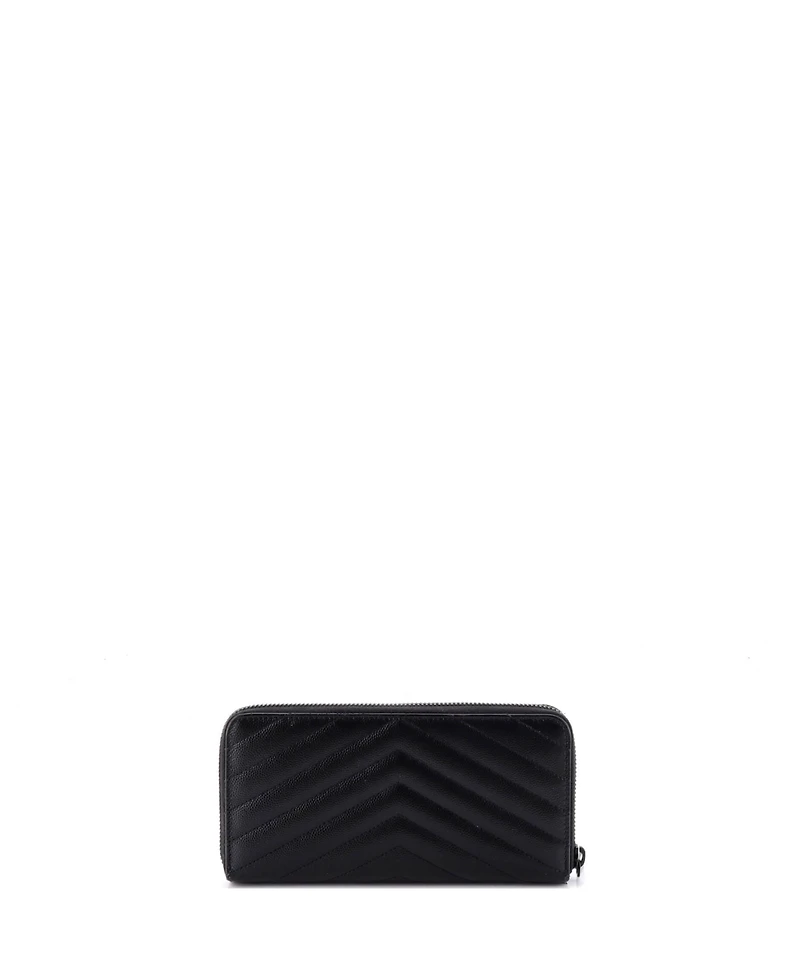 Pre-Owned Saint Laurent Classic Monogram Zip Around Wallet Matelasse Chevron Leather