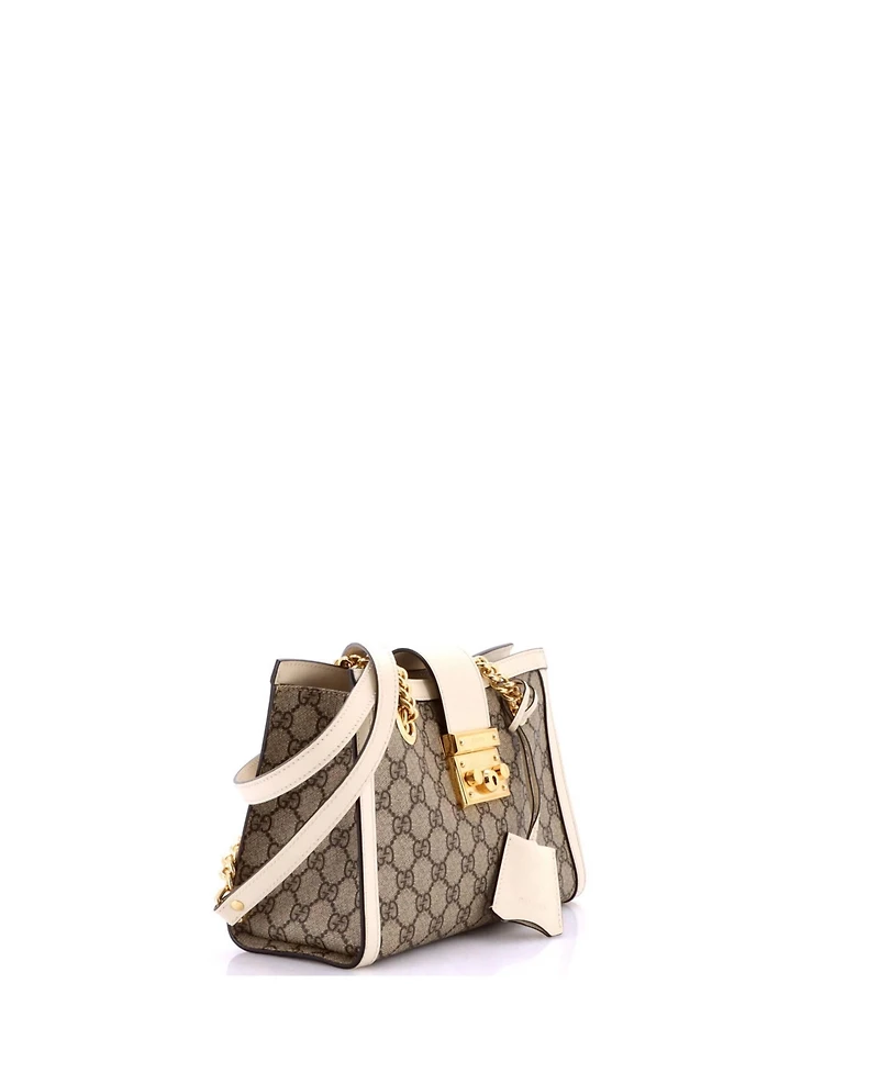 Pre-Owned Gucci Small Padlock Chain Tote Gg Coated Canvas with Leather