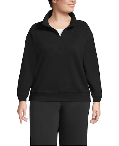 Lands' End Plus Serious Sweats Relaxed Quarter Zip Pullover Sweatshirt