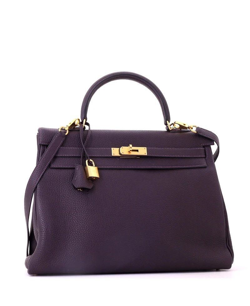 Pre-Owned Hermes Kelly 35 Handbag Purple Togo with Gold Hardware