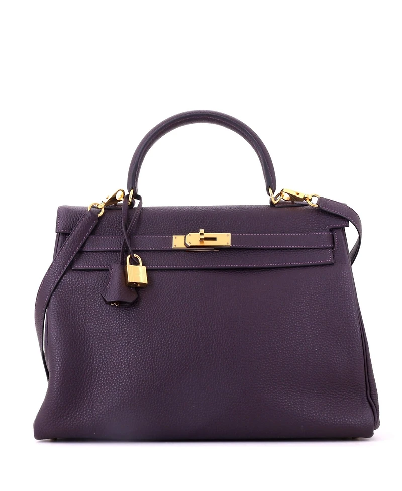 Pre-Owned Hermes Kelly 35 Handbag Purple Togo with Gold Hardware