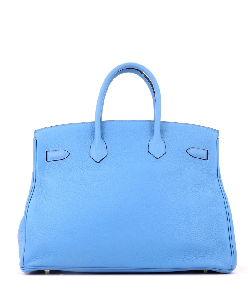 Pre-Owned Hermes Birkin 35 Handbag Blue Clemence with Gold Hardware