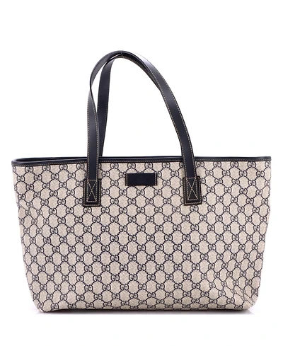 Pre-Owned Gucci Medium Plus Tote Gg Coated Canvas with Leather
