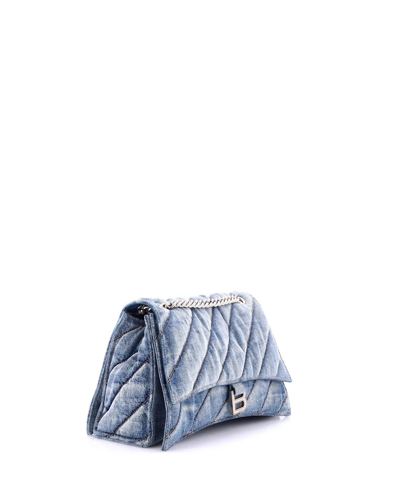 Pre-Owned Balenciaga Medium Crush Chain Flap Bag Quilted Denim