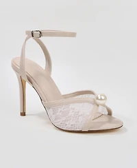 Berness Julie Pearl Embellished Lace Stiletto Heel Sandals