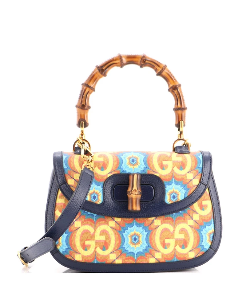 Pre-Owned Gucci Medium Bamboo 1947 Top Handle Bag Kaleidoscope Print Gg Coated Canvas