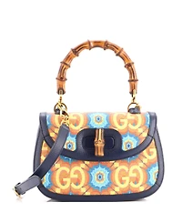 Pre-Owned Gucci Medium Bamboo 1947 Top Handle Bag Kaleidoscope Print Gg Coated Canvas