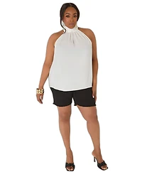 Ashley Stewart Women's High-Neck Crepe Keyhole-Back Top