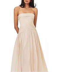 Miss Circle Women's Olivine Light Beige Crystal Organza Strapless Maxi Dress