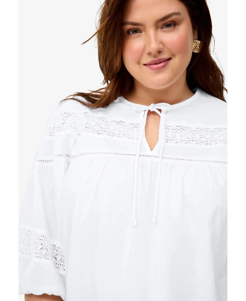 ellos Women's Keyhole Neck Blouse with Crochet Trim