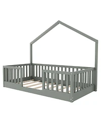 Streamdale Furniture Twin Floor Bed with High Rails and Light for Kids