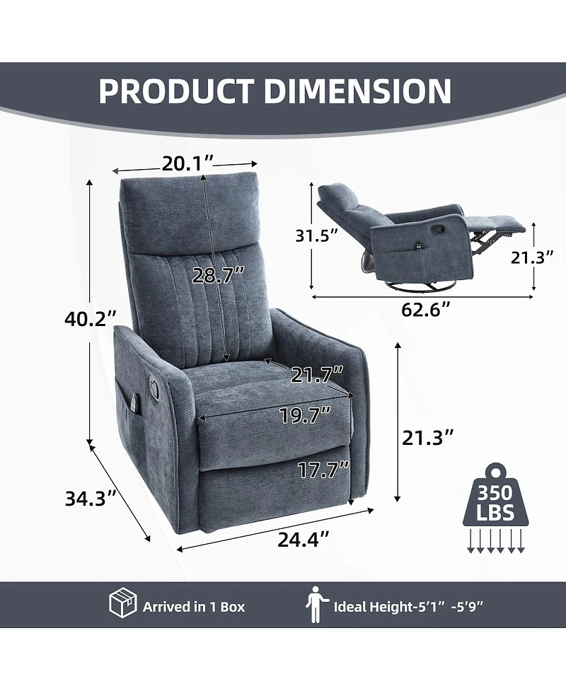 Streamdale Furniture Heat Massage Rocking Swivel Fabric Recliner Chair